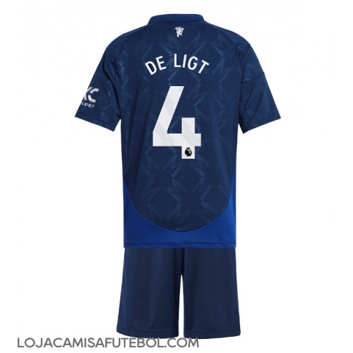 Camisa de Futebol Manchester United Matthijs de Ligt #4 Equipamento Secundário Infantil 2024-25 Manga Curta (+ Calças curtas)